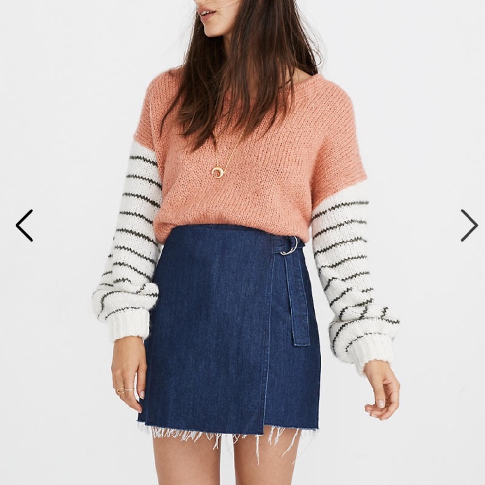 Madewell Denim Raw-Hem mini wrap skirt